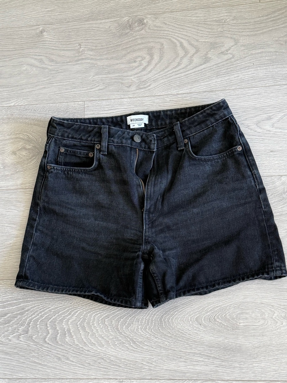 Weekday Black High-Waist Denim Shorts